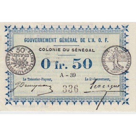 Colonie du Sénégal - Pick 1a - 50 centimes - Série A-39 - 11/02/1917 - Etat : SUP+