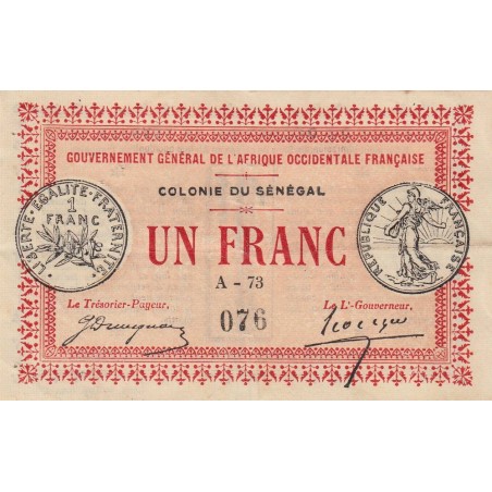 Colonie du Sénégal - Pick 2a - 1 franc - Série A-73 - 11/02/1917 - Etat : TTB+