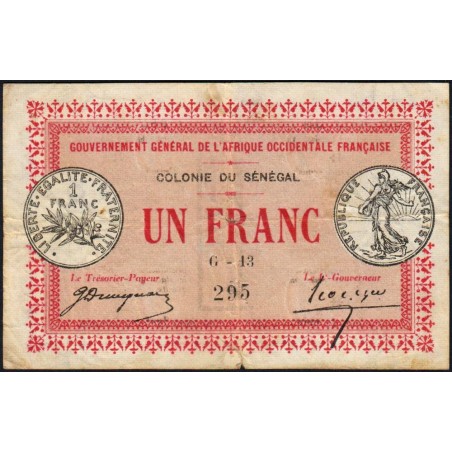 Colonie du Sénégal - Pick 2b - 1 franc - Série G-13 - 11/02/1917 - Etat : TTB