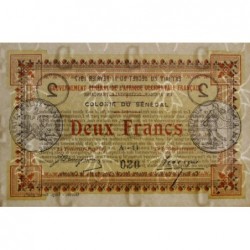 Colonie du Sénégal - Pick 3a - 2 francs - Série A-14 - 11/02/1917 - Etat : SPL
