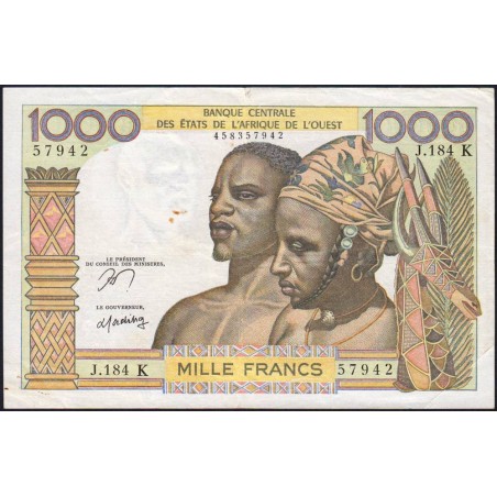 Sénégal - Pick 703Kn - 1'000 francs - Série J.184 - Sans date (1978) - Etat : TTB