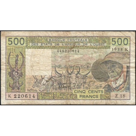 Sénégal - Pick 706Ka - 500 francs - Série Z.18 - 1988 - Etat : B+