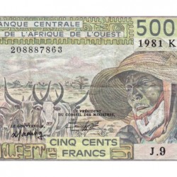Sénégal - Pick 706Kc_2 - 500 francs - Série J.9 - 1981 - Etat : TB