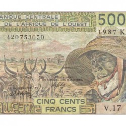 Sénégal - Pick 706Kj - 500 francs - Série V.17 - 1987 - Etat : TB-