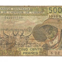 Sénégal - Pick 706Kl - 500 francs - Série S.22 - 1990 - Etat : B+