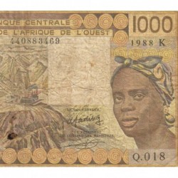 Sénégal - Pick 707Ka - 1'000 francs - Série Q.018 - 1988 - Etat : B+