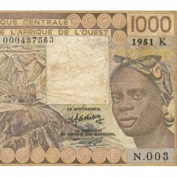Sénégal - Pick 707Kb_1 - 1'000 francs - Série N.003 - 1981 - Erreur numéro - Etat : B+
