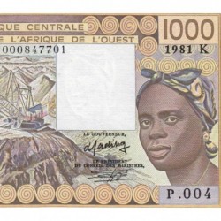 Sénégal - Pick 707Kb_1 - 1'000 francs - Série P.004 - 1981 - Erreur numéro - Etat : SUP+ à SPL