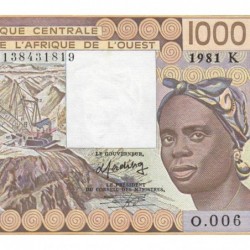 Sénégal - Pick 707Kb_2 - 1'000 francs - Série O.006 - 1981 - Etat : SUP+