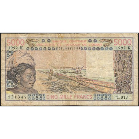 Sénégal - Pick 708Ko - 5'000 francs - Série T.013 - 1992 - Etat : TB-