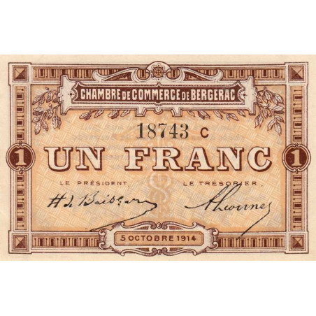 Bergerac - Pirot 24-13 variété - 1 franc - Série C - 05/10/1914 - Etat : SPL