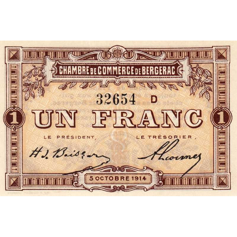 Bergerac - Pirot 24-15 - 1 franc - Série D - 05/10/1914 - Etat : SUP