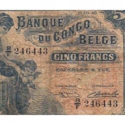 Congo Belge - Pick 13B_1 - 5 francs - Série B/F - 18/05/1949 - Etat : B+