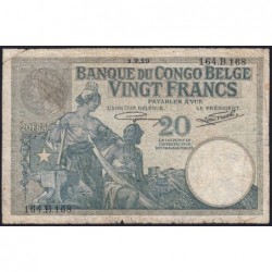 Congo Belge - Pick 10f_1 - 20 francs - Série 164.B - 01/02/1929 - Etat : B+ à TB-