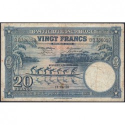 Congo Belge - Pick 15H - 20 francs - Série BB - 11/04/1950 - Etat : TB