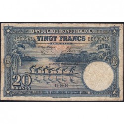 Congo Belge - Pick 15H - 20 francs - Série BE - 11/04/1950 - Etat : TB-