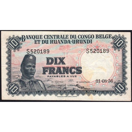 Congo Belge - Pick 30b_2 - 10 francs - Série S - 01/08/1956 - Etat : TTB