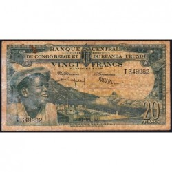 Congo Belge - Pick 31_4 - 20 francs - Série T - 01/06/1957 - Etat : B+