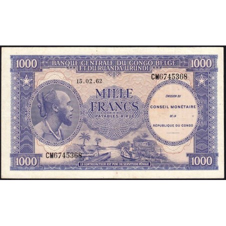 Congo (Kinshasa) - Pick 2a - 1'000 francs - Série CM - 15/02/1962 - Etat : TTB