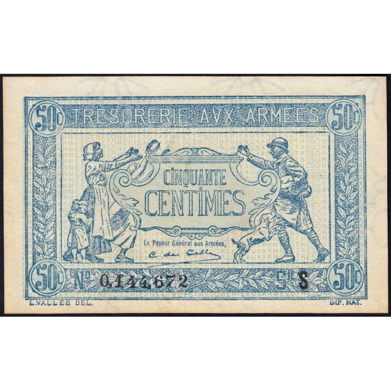 VF 02-02 - 50 centimes - Trésorerie aux armées - 1919 - Série S - Etat : SPL