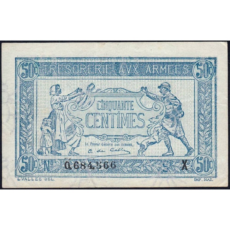 VF 02-07 - 50 centimes - Trésorerie aux armées - 1919 - Série X - Etat : SUP