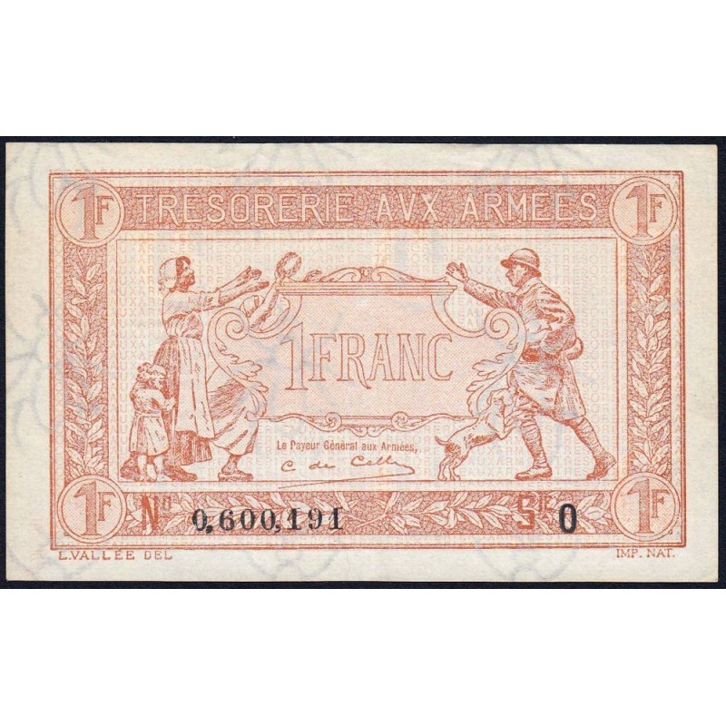 VF 04-02 - 1 franc - Trésorerie aux armées - 1919 - Série O - Etat : SUP+