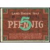 Baden - Occupation Française - Pick S 1001a - 5 pfennig - Série B - 1947 - Etat : TB
