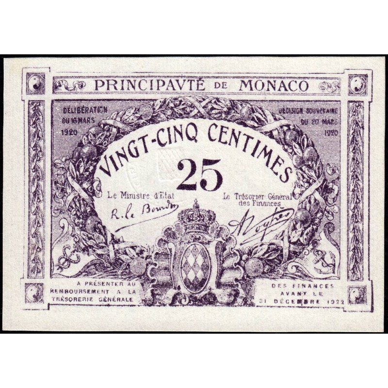 Monaco - Pirot 136-1b - 25 centimes - Sans série -16/03/1920 - Etat : NEUF