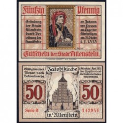 Pologne - Notgeld - Allenstein (Olsztyn) - 50 pfennig - Série B - 01/04/1921 - Etat : NEUF