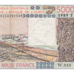 Togo - Pick 808Td - 5'000 francs - Série W.010 (remplacement) - 1989 - Etat : TB