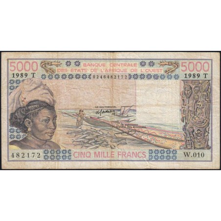 Togo - Pick 808Td - 5'000 francs - Série W.010 (remplacement) - 1989 - Etat : TB