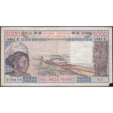 Togo - Pick 808Te - 5'000 francs - Série Z.3 - 1981 - Etat : TB