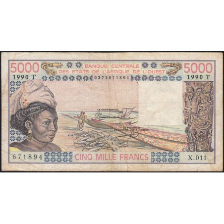 Togo - Pick 808Tj - 5'000 francs - Série X.011 - 1990 - Etat : TB