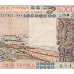 Togo - Pick 808Tj - 5'000 francs - Série X.011 - 1990 - Etat : TB
