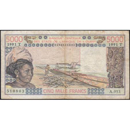 Togo - Pick 808Tk - 5'000 francs - Série A.013 - 1991 - Etat : TB