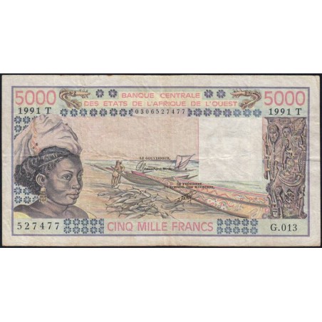 Togo - Pick 808Tk - 5'000 francs - Série G.013 - 1991 - Etat : TB+