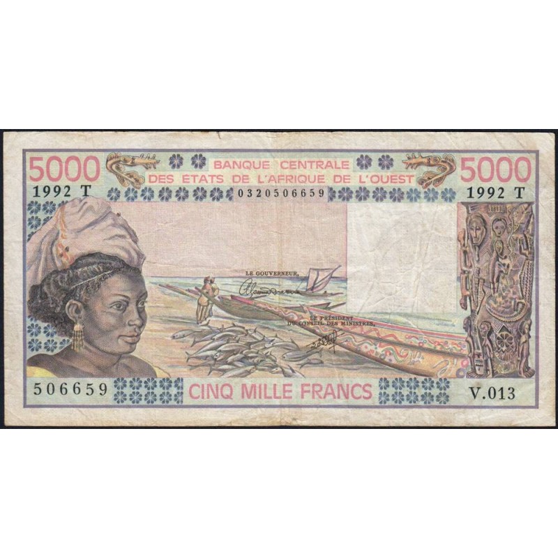Togo - Pick 808Tl - 5'000 francs - Série V.013 - 1992 - Etat : TB+