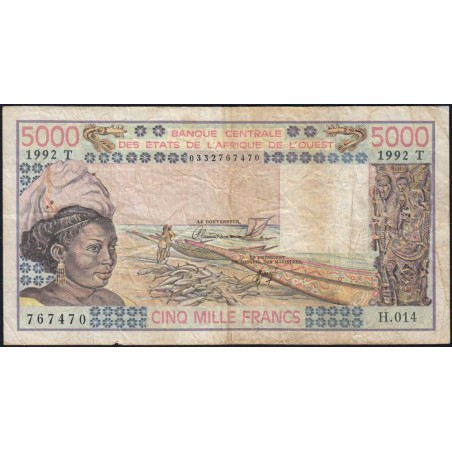 Togo - Pick 808Tm - 5'000 francs - Série H.014 - 1992 - Etat : TB