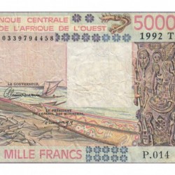 Togo - Pick 808Tm - 5'000 francs - Série P.014 - 1992 - Etat : TB