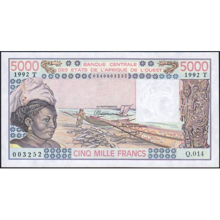 Togo - Pick 808Tm - 5'000 francs - Série Q.014 - 1992 - Etat : NEUF