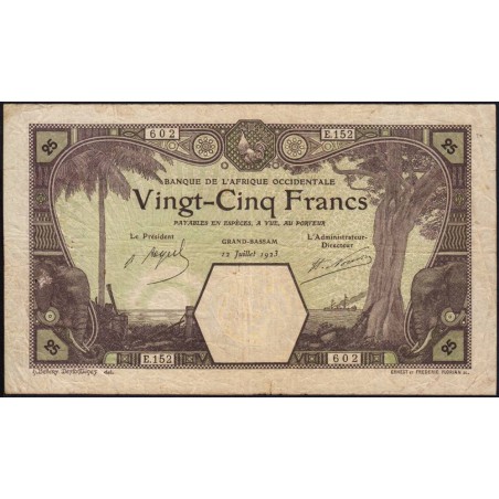 Côte d'Ivoire - Grand-Bassam - Pick 7Df - 25 francs - Série E.152 - 12/07/1923 - Etat : TB à TB+