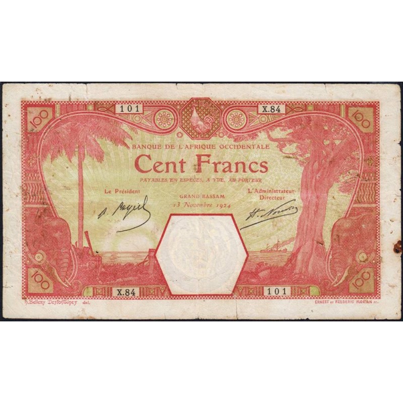 Côte d'Ivoire - Grand-Bassam - Pick 11Dg - 100 francs - Série X.84 - 13/11/1924 - Etat : TB+