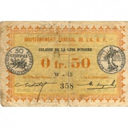 Colonie de la Cote d'Ivoire - Pick 1b_1 - 50 centimes - Série W-15 - 11/02/1917 - Etat : TB-