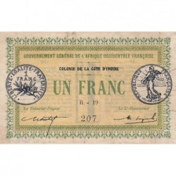 Colonie de la Cote d'Ivoire - Pick 2b - 1 franc - Série R-19 - 11/02/1917 - Etat : TTB+