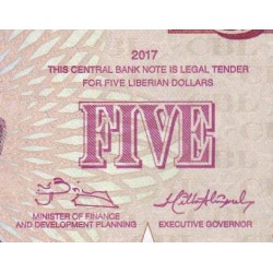 Libéria - Pick 31b - 5 dollars - Série AB - 2017 - Etat : NEUF