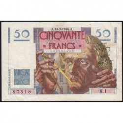 F 20-01 - 14/03/1946 - 50 francs - Le Verrier - Série K.1 - Etat : TTB