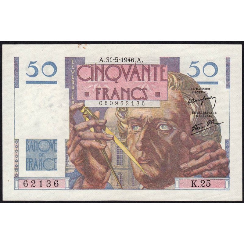F 20-05 - 31/05/1946 - 50 francs - Le Verrier - Série K.25 - Etat : SUP+