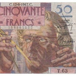 F 20-08 - 12/06/1947 - 50 francs - Le Verrier - Série T.63 - Etat : B-