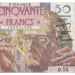 F 20-08 - 12/06/1947 - 50 francs - Le Verrier - Série D.75 - Etat : TTB-