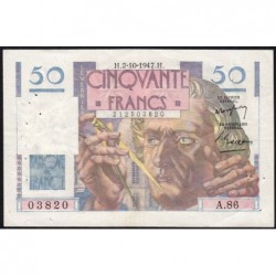 F 20-09 - 02/10/1947 - 50 francs - Le Verrier - Série A.86 - Etat : TTB